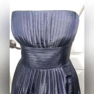 Dark Navy Blue Bill Levkoff Strapless Flower dress. Youthful Soft look.